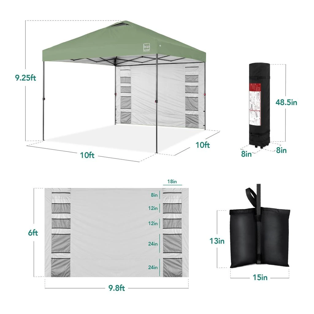Best Choice Products 10x10ft Easy Setup Pop Up Canopy, Portable Tent w/ Side Wall, 1-Button Push, Case 2