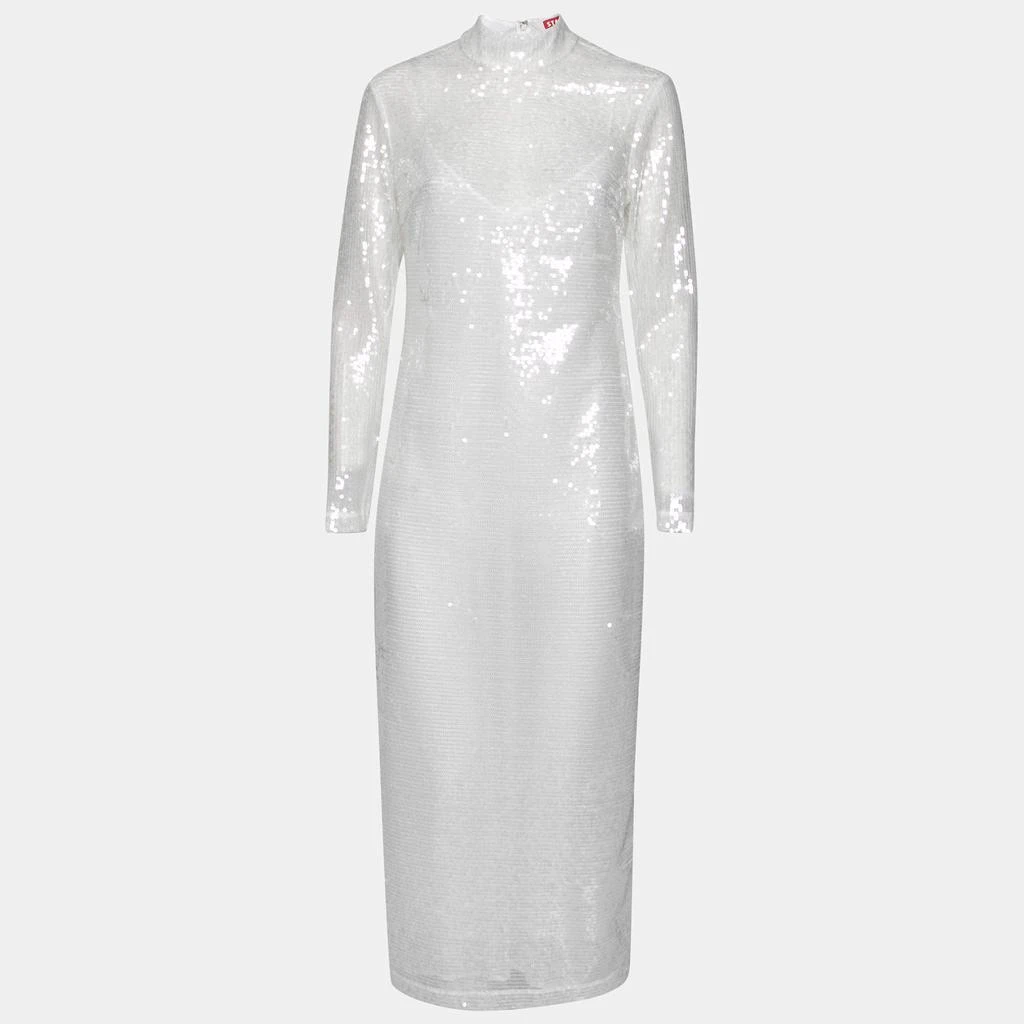 Staud Staud White Sequin Embellished Long Sleeve Midi Dress M 1