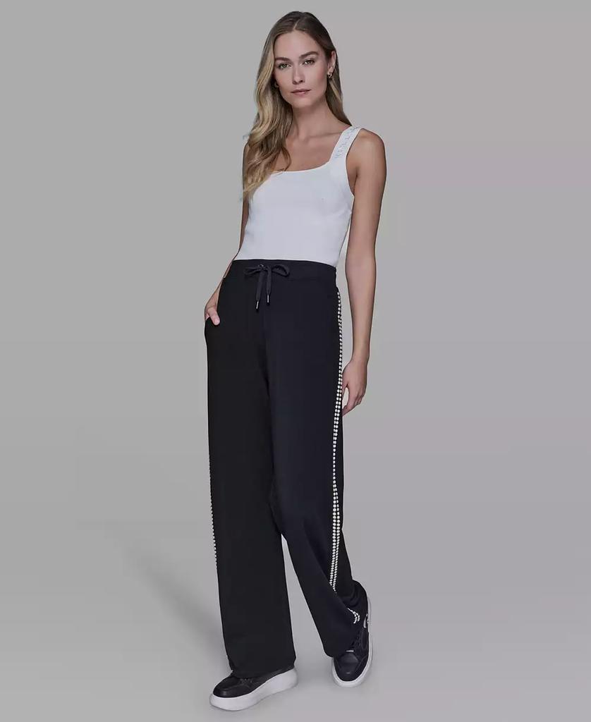 Karl Lagerfeld Paris Women's Imitation Pearl Trim Mid Rise Track Pants