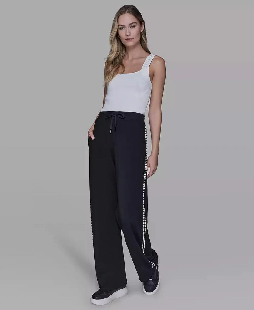 Karl Lagerfeld Paris Women's Imitation Pearl Trim Mid Rise Track Pants 2