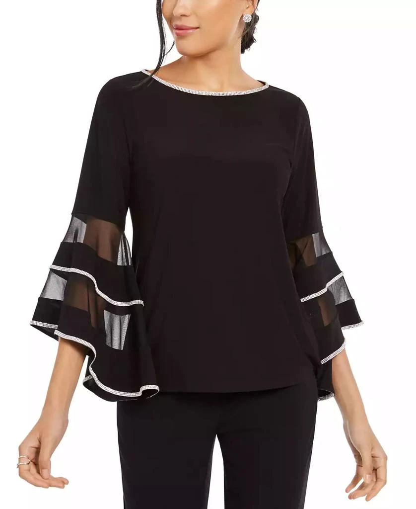 MSK Illusion Rhinestone Bell-Sleeve Top 1