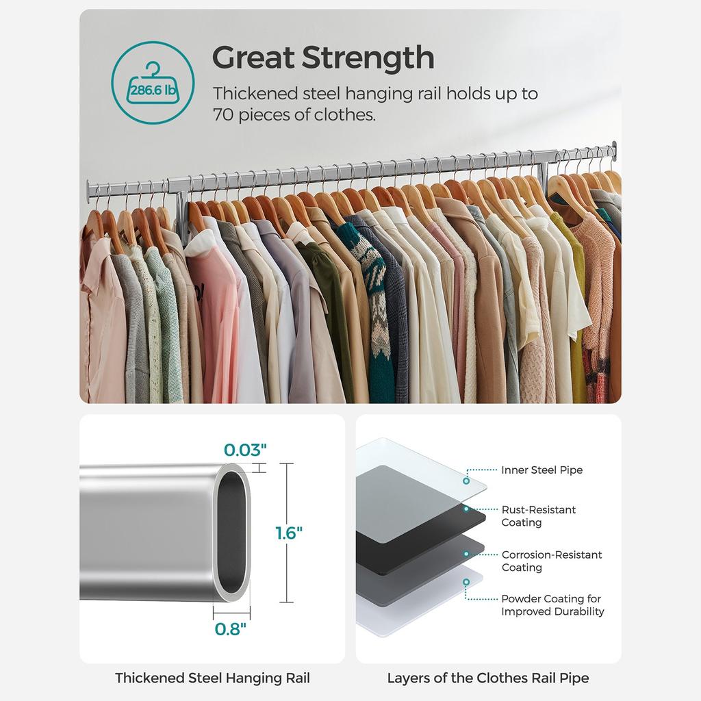 BreeBe Heavy-Duty Clothes Rack with Extendable Hanging Rod