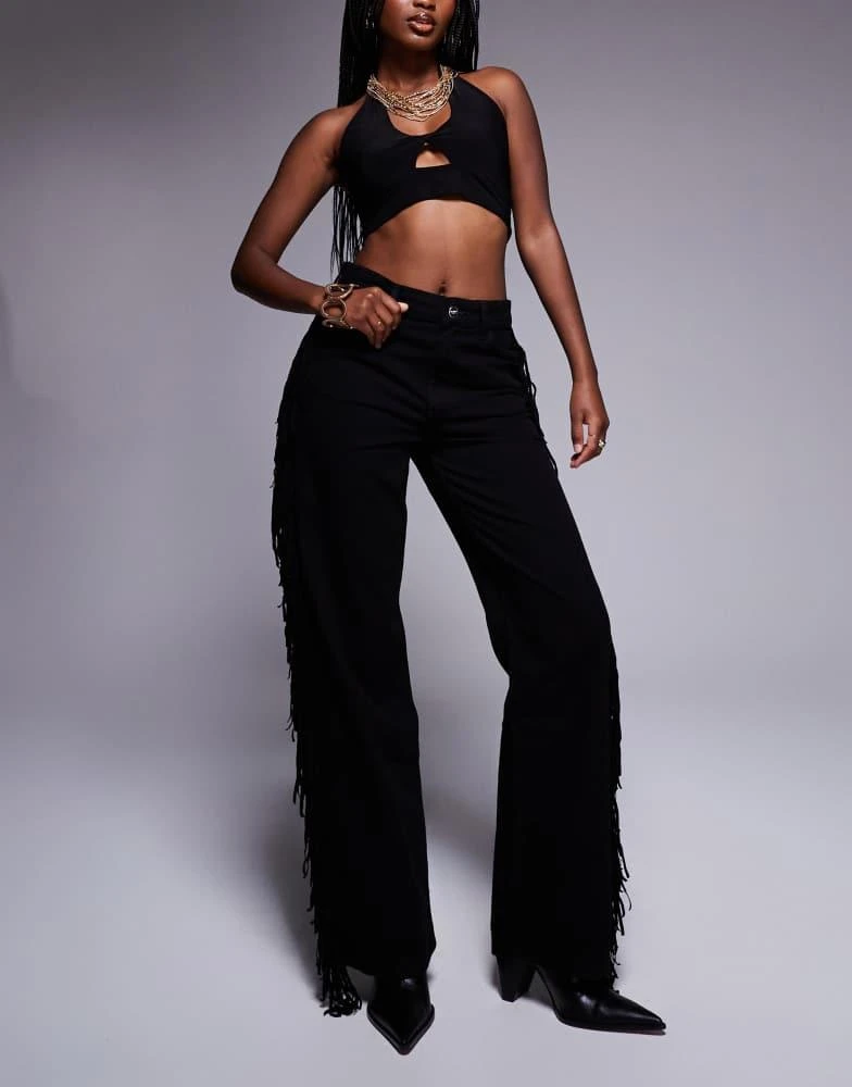 River Island River Island straight leg jean with tassel detailing in black 1