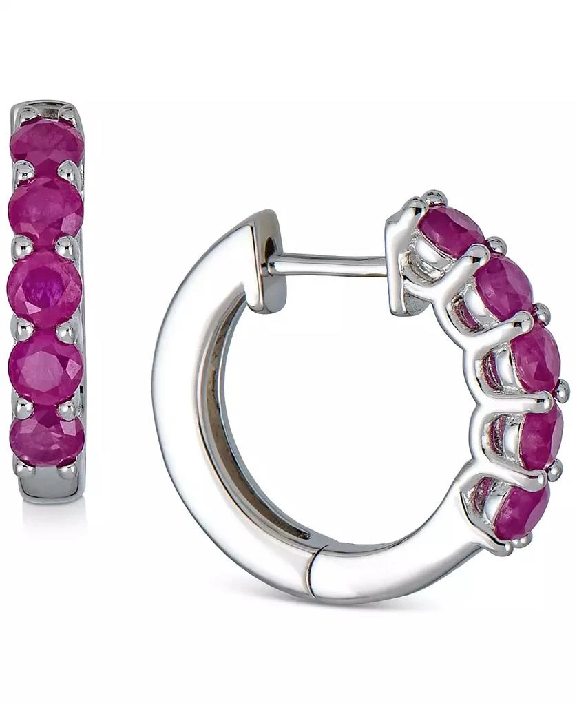 Macy's Ruby Small Hoop Earrings (1-1/2 ct. t.w.) in Sterling Silver, 0.67" 1