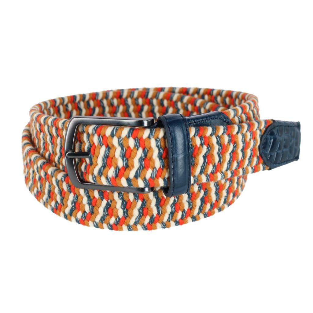 Mad Golfer Men's  Braided Elastic Belt with Croc Print Leather Tabs