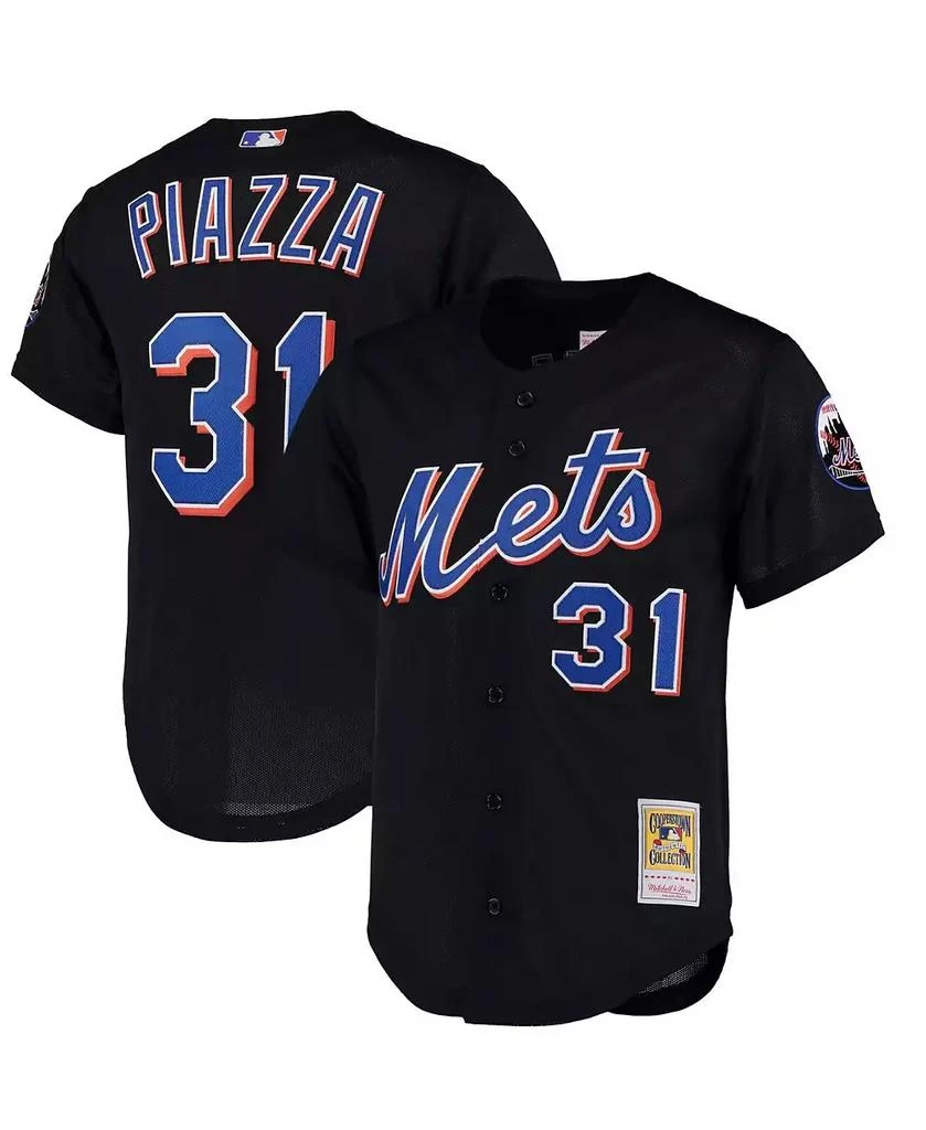 Mitchell & Ness Men's Mike Piazza Black New York Mets Cooperstown Collection Mesh Batting Practice Button-Up Jersey 1