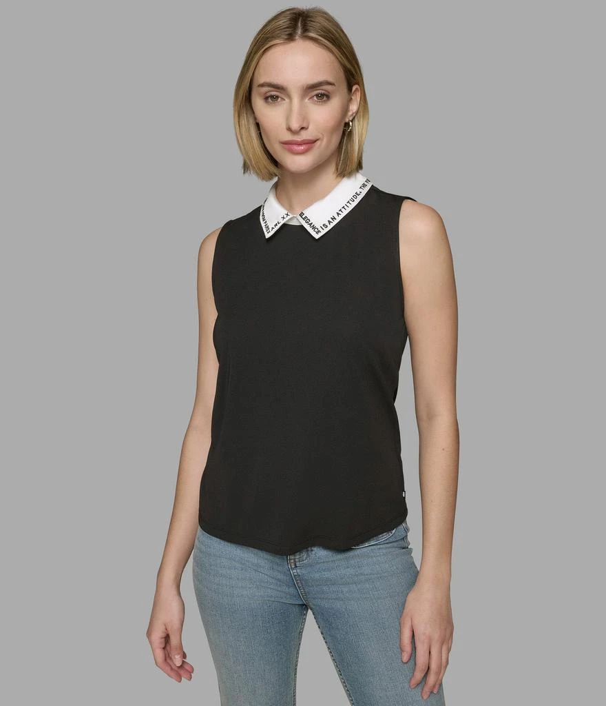 Karl Lagerfeld Paris SLEEVELESS EMBROIDERED COLLAR TOP 1