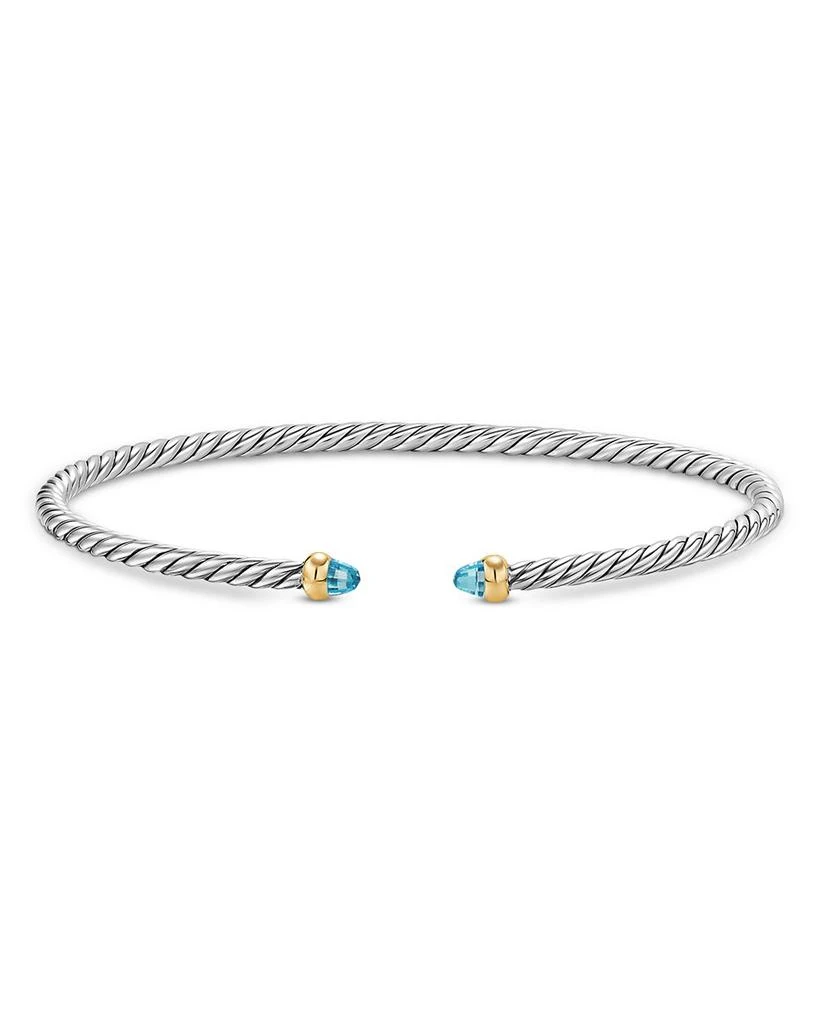 David Yurman Micro Cable Flex® Bracelet in Sterling Silver with 14K Yellow Gold and Blue Topaz, 2.6mm 3