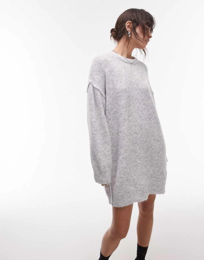 Topshop Topshop knitted oversized crew mini dress with exposed seam detail in ice grey 2