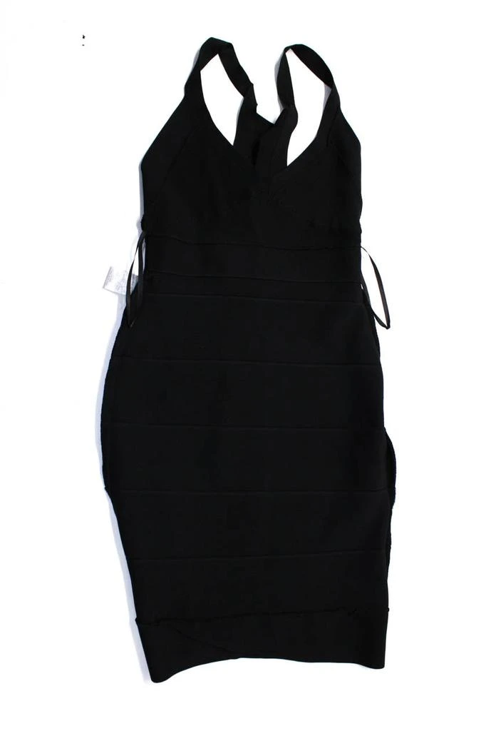 Herve Leger Herve Leger Womens V-Neck Zip Up Strappy Bandage Bodycon Dress Black 6