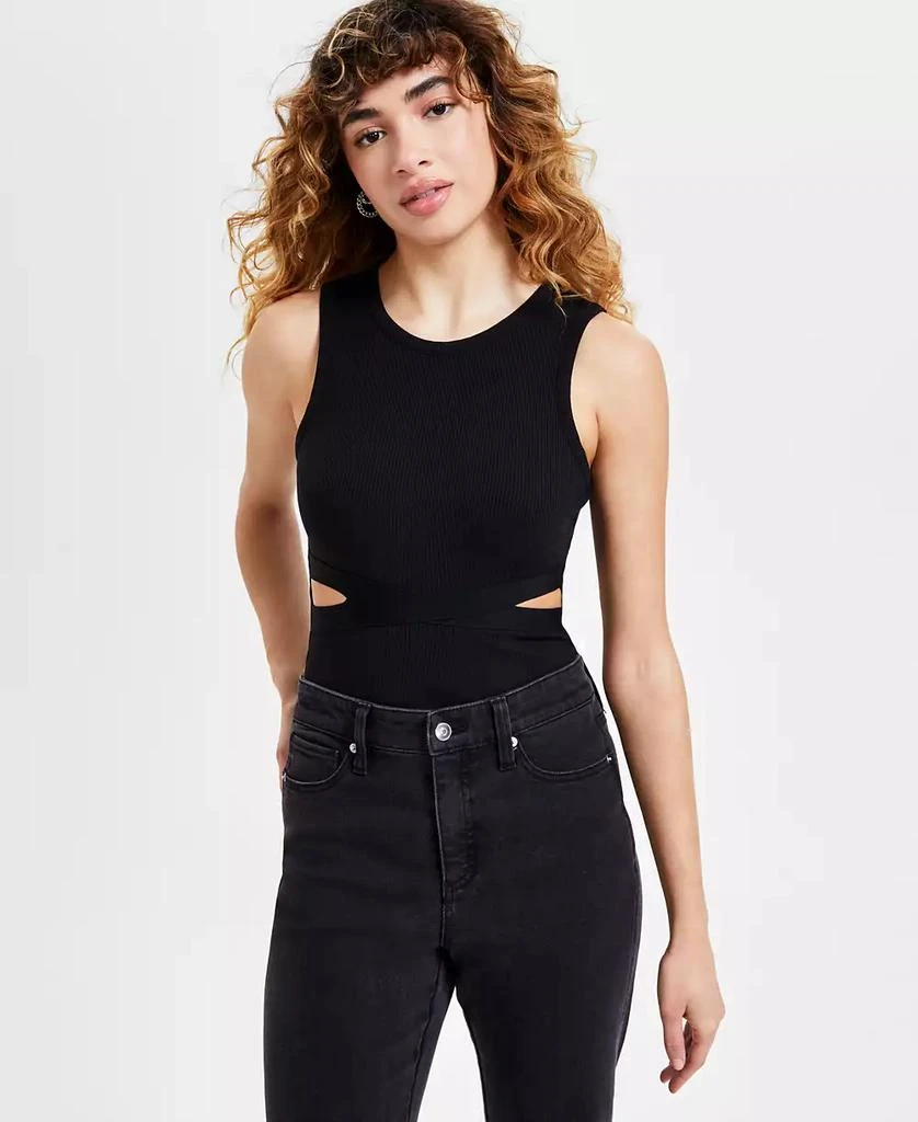 Bar III Women's Crewneck Cutout Rib-Knit Bodysuit, Exclusively at Macy's 1