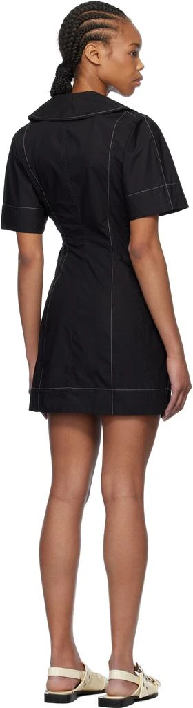 Ganni Black Cotton Poplin Wrap Minidress 3