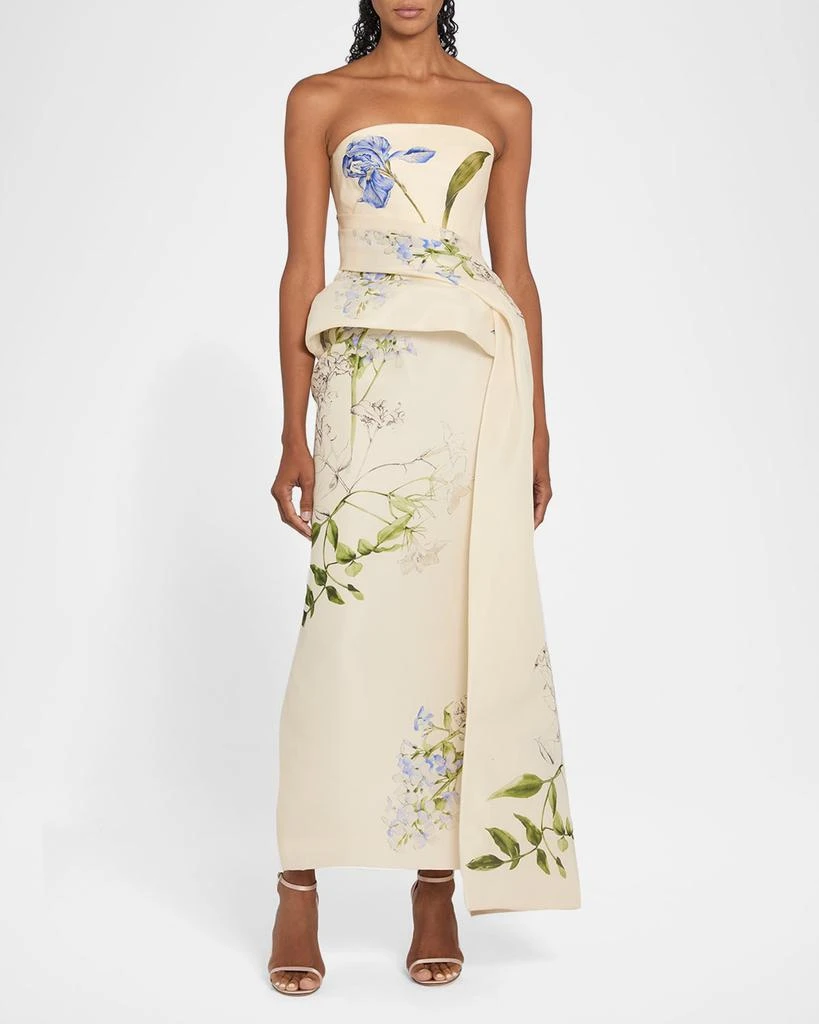 Monique Lhuillier Iris Gazar Silk Strapless Peplum Drape Ankle Gown 2