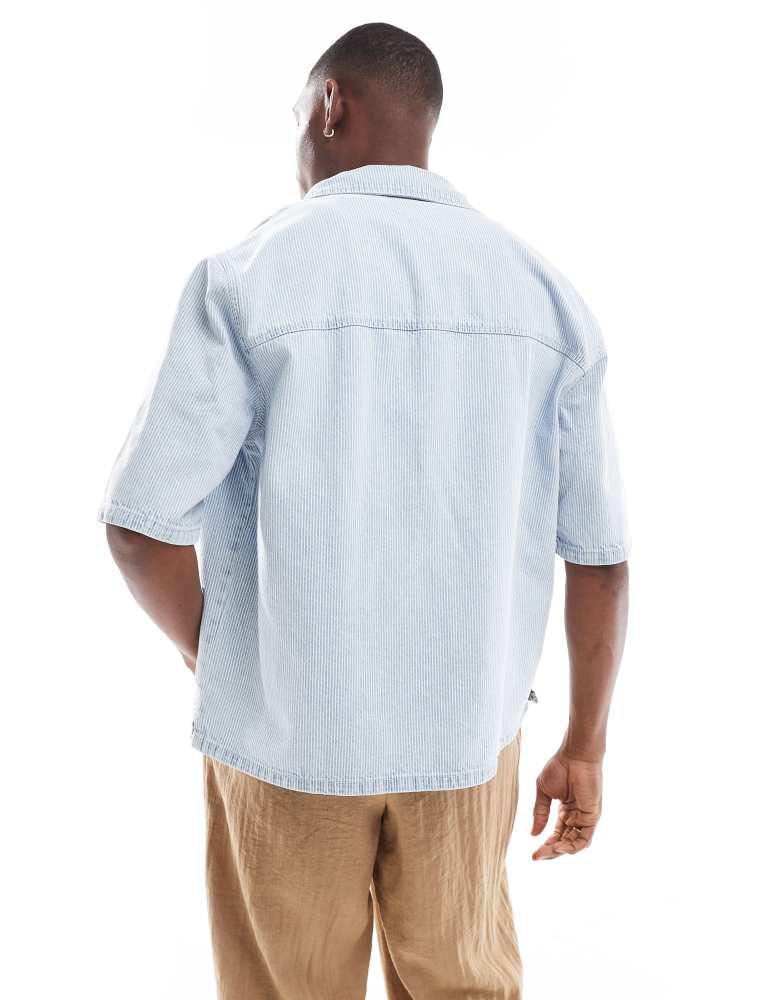 Bershka Bershka striped denim shirt in blue