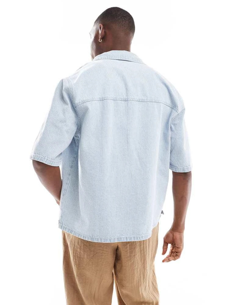 Bershka Bershka striped denim shirt in blue 2