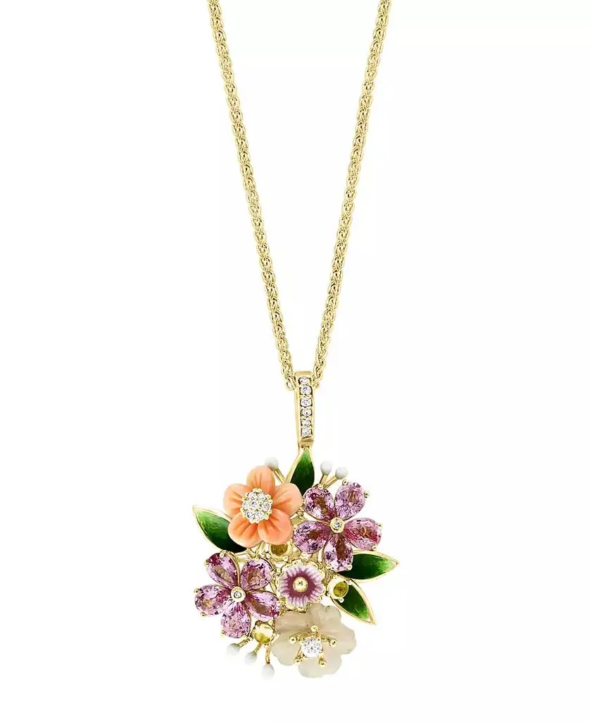 LALI Jewels Pink Mother of Pearl (7/10 ct. t.w.), Multi Gemstone (3-1/12 ct. t.w.) and Diamond (1/14 ct. t.w.) Pendant Necklace in 14k Yellow Gold