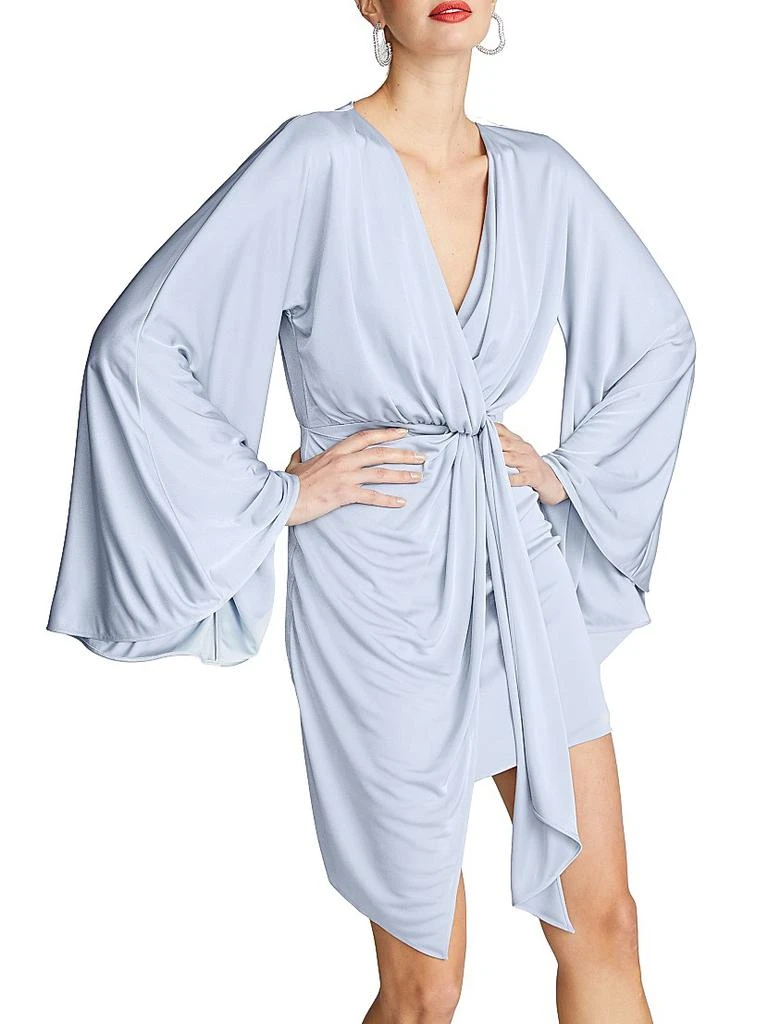 Kiko Draped Long-Sleeve Jersey Minidress  On Sale Now with Up to 61% Off |  Discover Exclusive Deals & Savings at BeyondStyle  Authentic HALSTON  modern|dresses|solid|long sleeve|Women's|women's|women's  apparel|v-neck|wrap|mini-length with Limited-Time ...