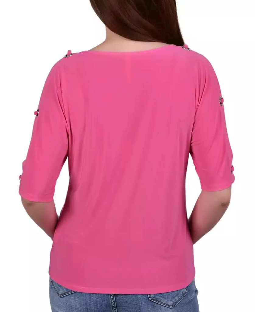 NY Collection Petite Grommet-Trim Split-Sleeve Top 2