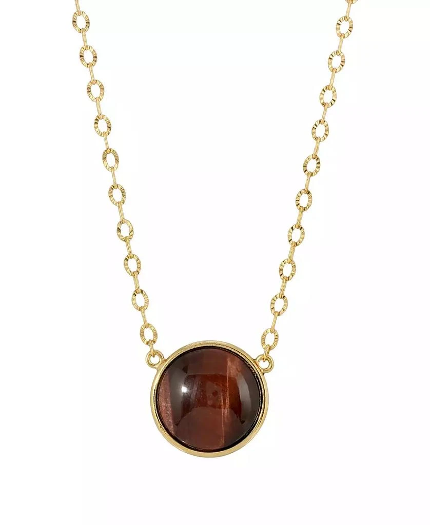 2028 Gold-Tone Burnt Tiger Eye STone Necklace 1