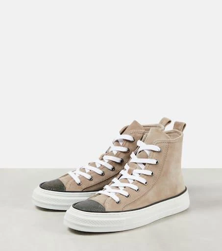 Brunello Cucinelli Monili-embellished high-top suede sneakers 5