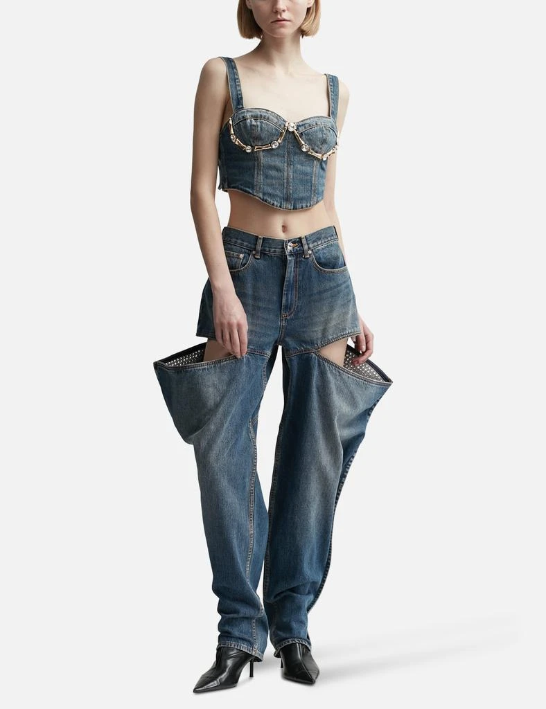 AREA Crystal Embellished Slit Jeans 4