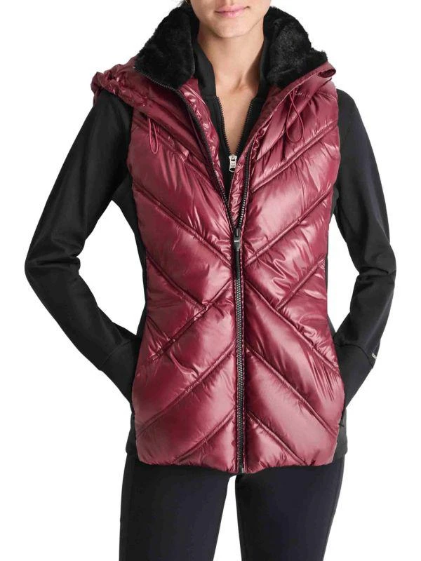 DKNY Sport Faux Fur Quilted Hooded Vest 1