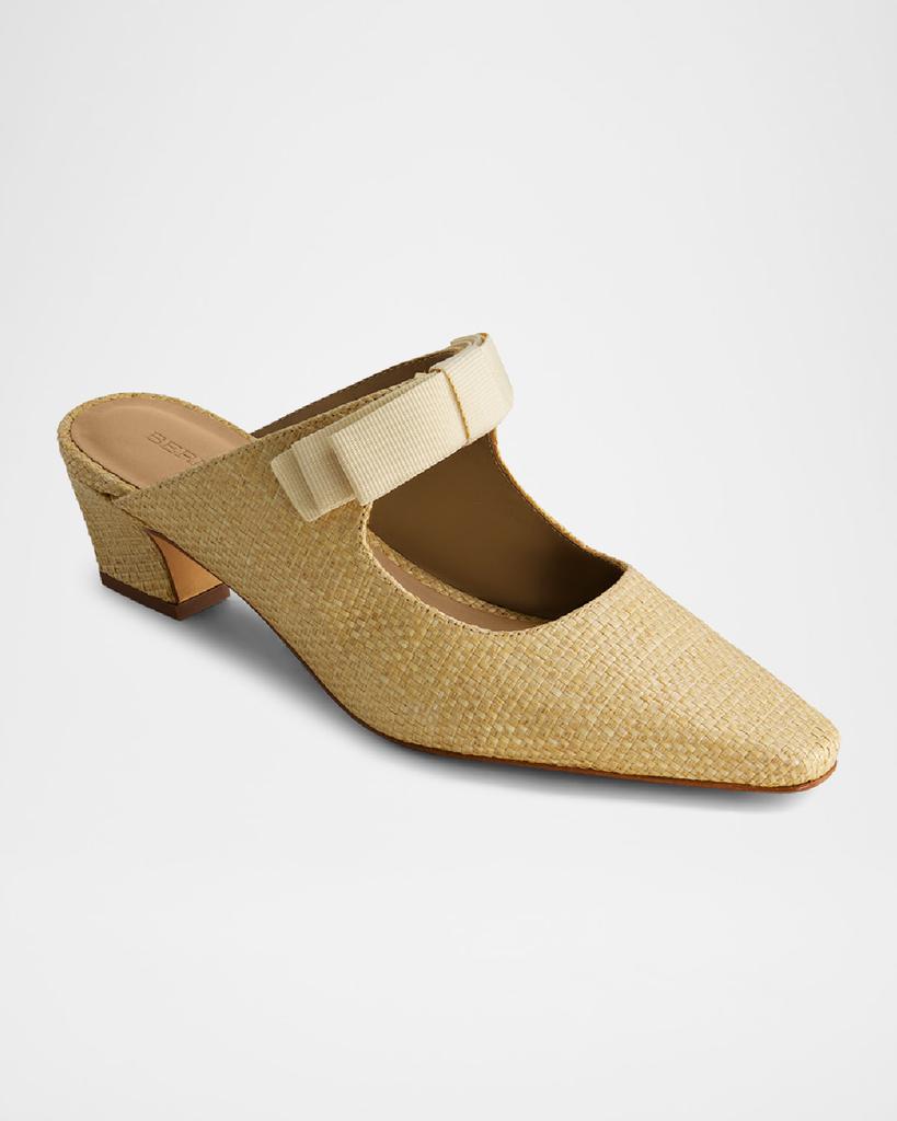 Bernardo Astrid Raffia Bow Mary Jane Heeled Mules
