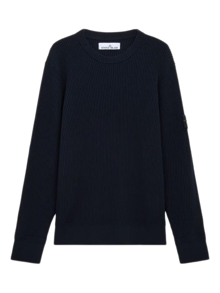 Shop Stone Island Crew Neck Sweater With Logo Patch on Sale