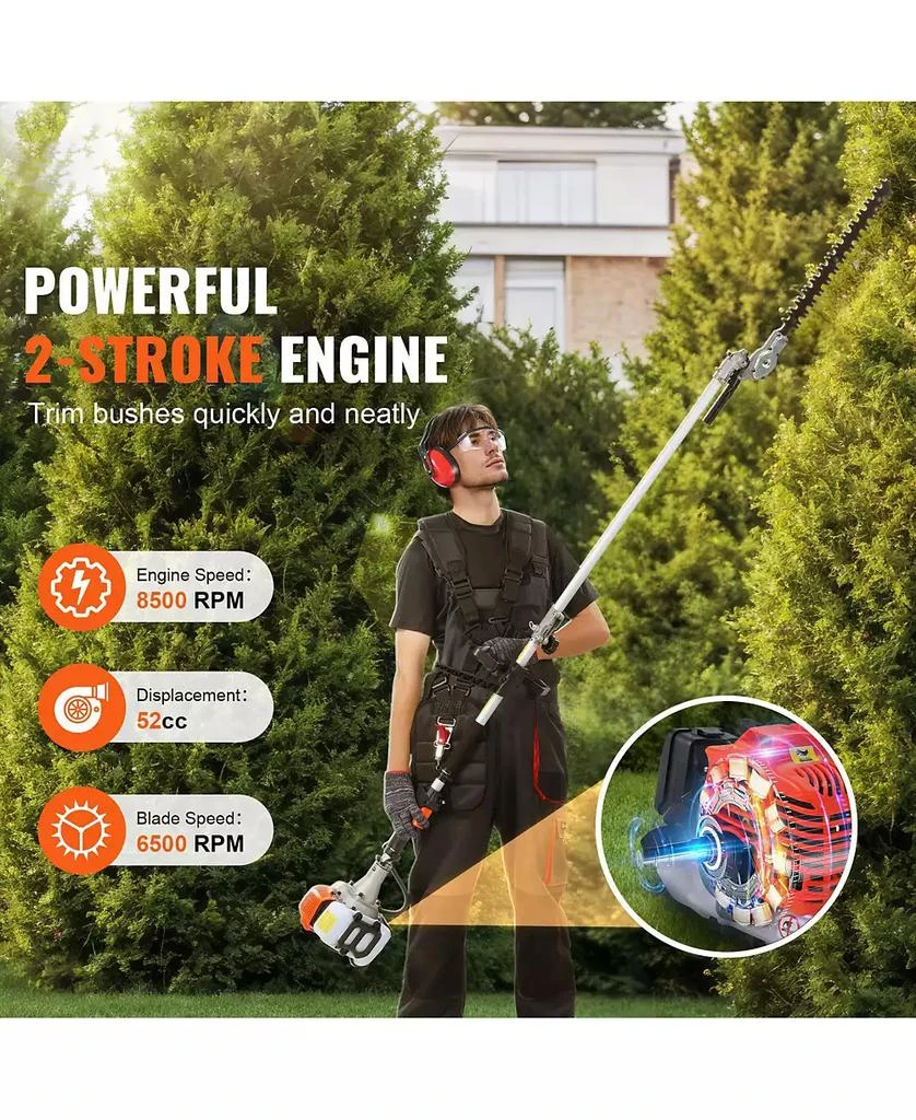 Mecale 52CC 6-in-1 Gas Trimming Tool Set, Hedge Trimmer, String Trimmer, Brush Cutter, Edger, Pole Saw, Chainsaw Pruner, Extension Pole 5