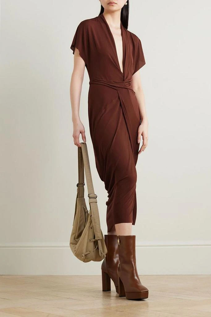 Rick Owens Asymmetric gathered wrap-effect jersey midi dress 2