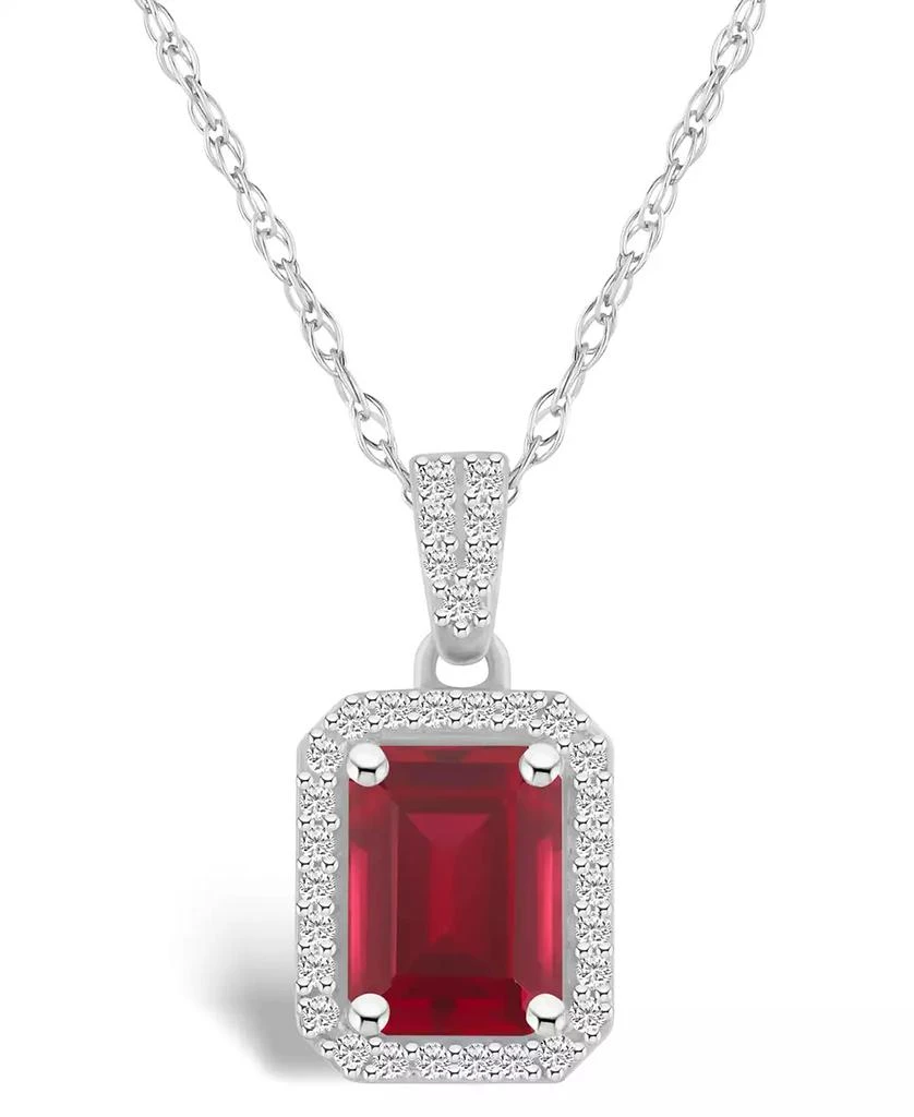 Macy
s Lab Grown Ruby (2 ct. t.w.) and Lab Grown Sapphire (1/5 ct. t.w.) Halo Pendant Necklace in 10K White Gold