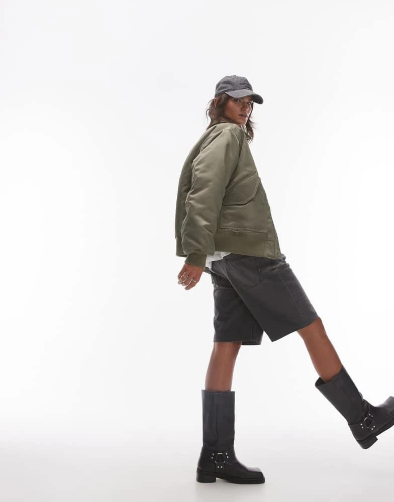 Topshop Topshop twill nylon bomber jacket in khaki 3