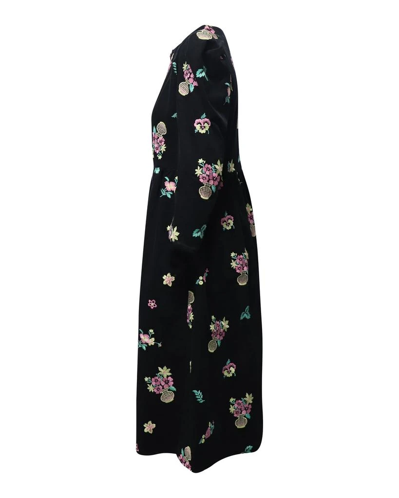 BATSHEVA Puff Sleeve Midi Dress in Black Floral Print Cotton 3