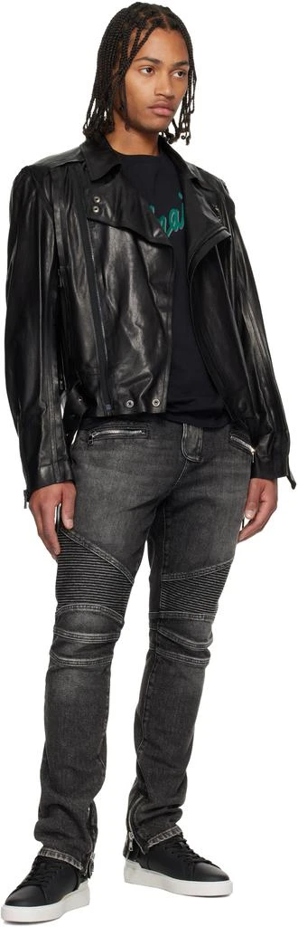 Balmain Gray Slim-Fit Biker Jeans 4