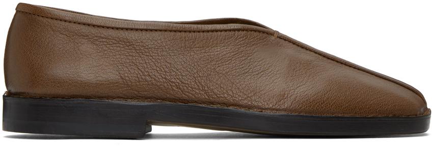 LEMAIRE Brown Flat Piped Slippers