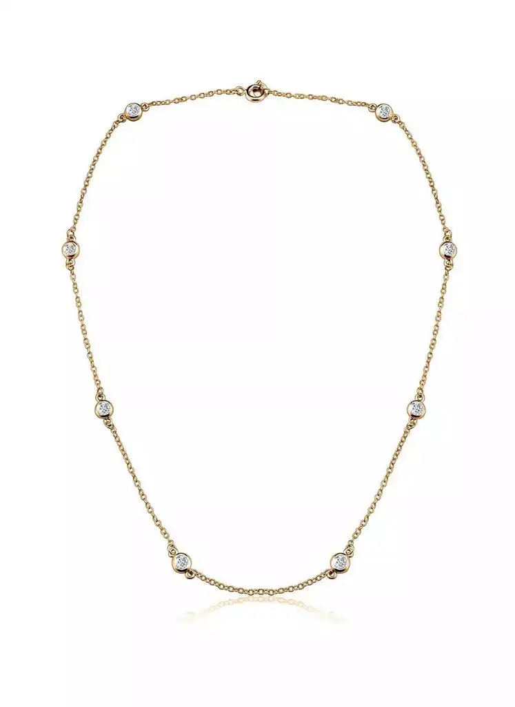 Genevive Classic 14K Gold Plated Cubic Zirconia Station Necklace