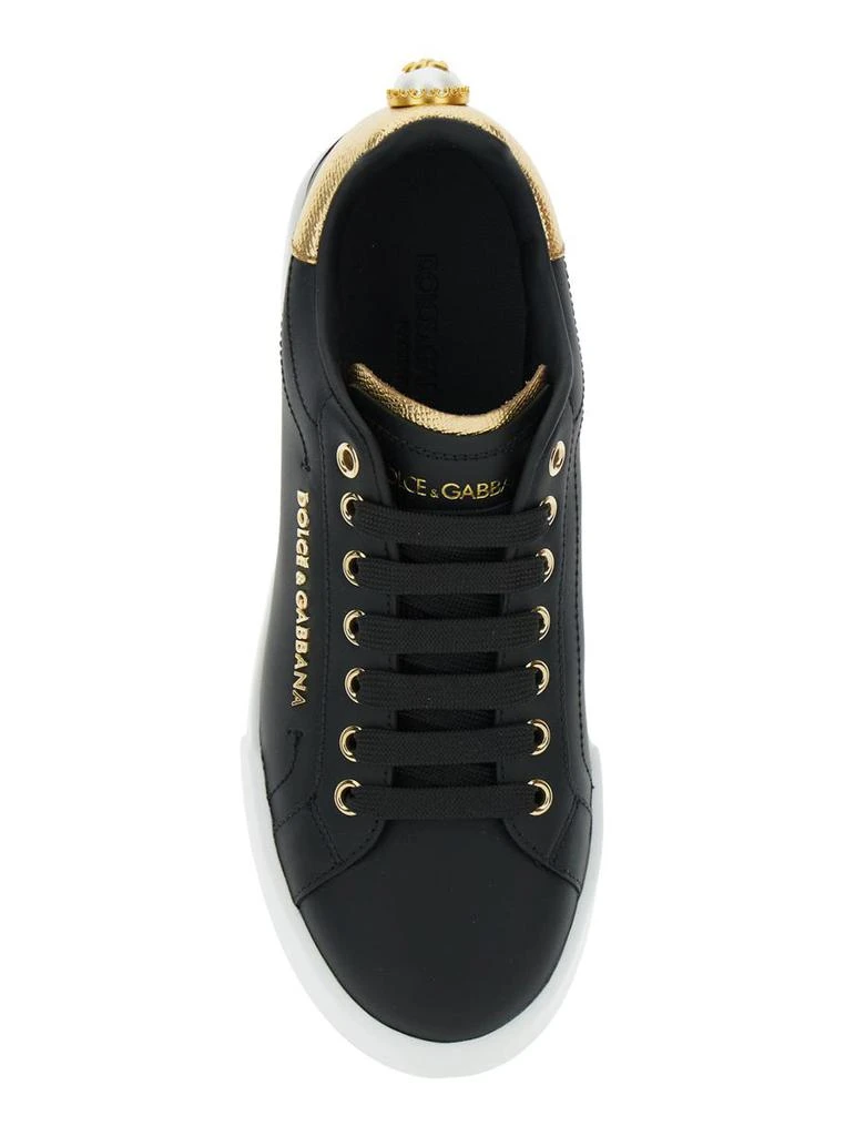 Dolce & Gabbana Black Low Top Sneakers With Logo Lettering On The Tongue And Logo Detail On The Heel In Leather Woman 4