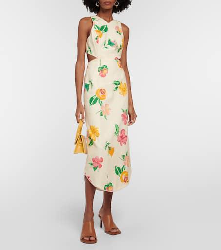 Alémais Cutout linen floral midi dress