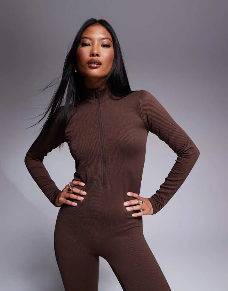 ASOS 4505 Petite Ski seamless thermal base layer all in one in caramel 2