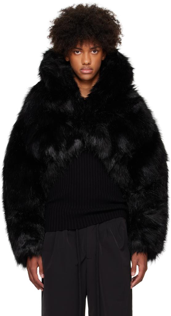 Entire Studios Black Vicinity Crop Faux-Fur Jacket - Jackets Entire Studios Black Vicinity Crop Faux-Fur Jacket - Jackets