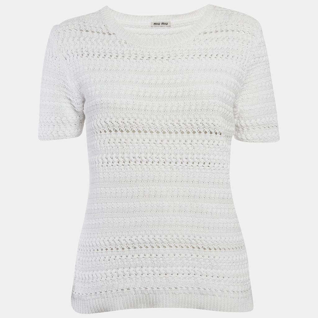 Miu Miu Miu Miu White Patterned Knit Round Neck Top M