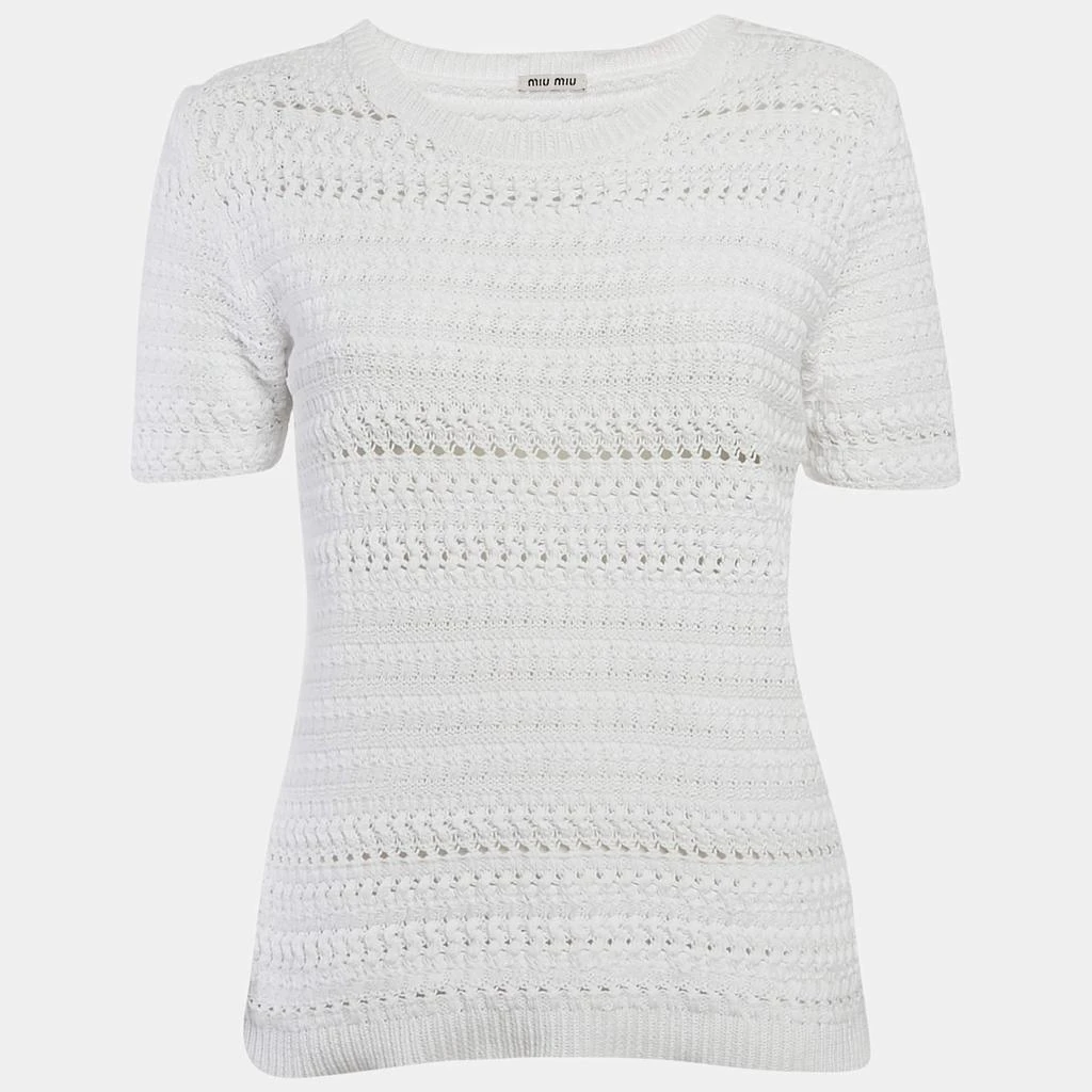 Miu Miu Miu Miu White Patterned Knit Round Neck Top M 1