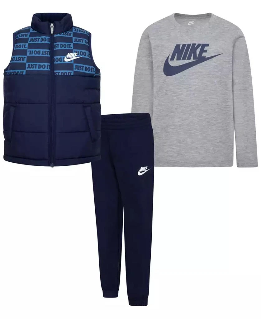 NIKE Little Boys Vest, Logo T-Shirt & Fleece Pants, 3 Piece Set 1