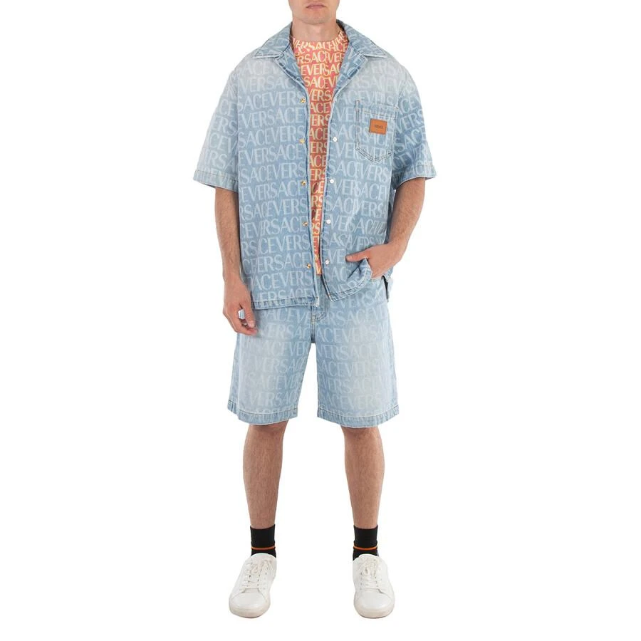 Versace Men's Light Blue Allover Denim Shorts 2