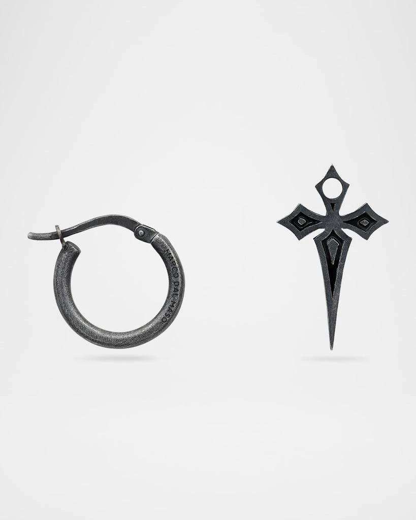 Marco Dal Maso The Cross Gothic Style Mono Black Enamel Oxidized Sterling Silver Earring, Single 4
