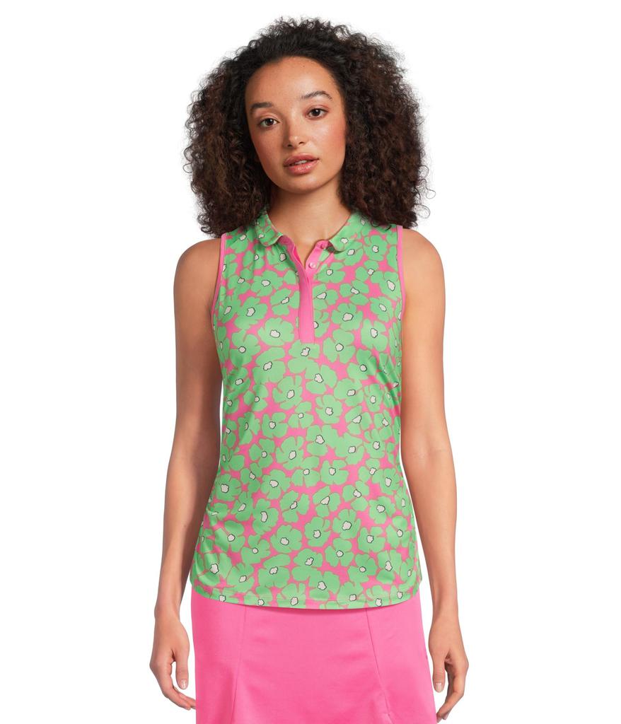Callaway Floral Sleeveless Mini Collar And Side Shirring Top