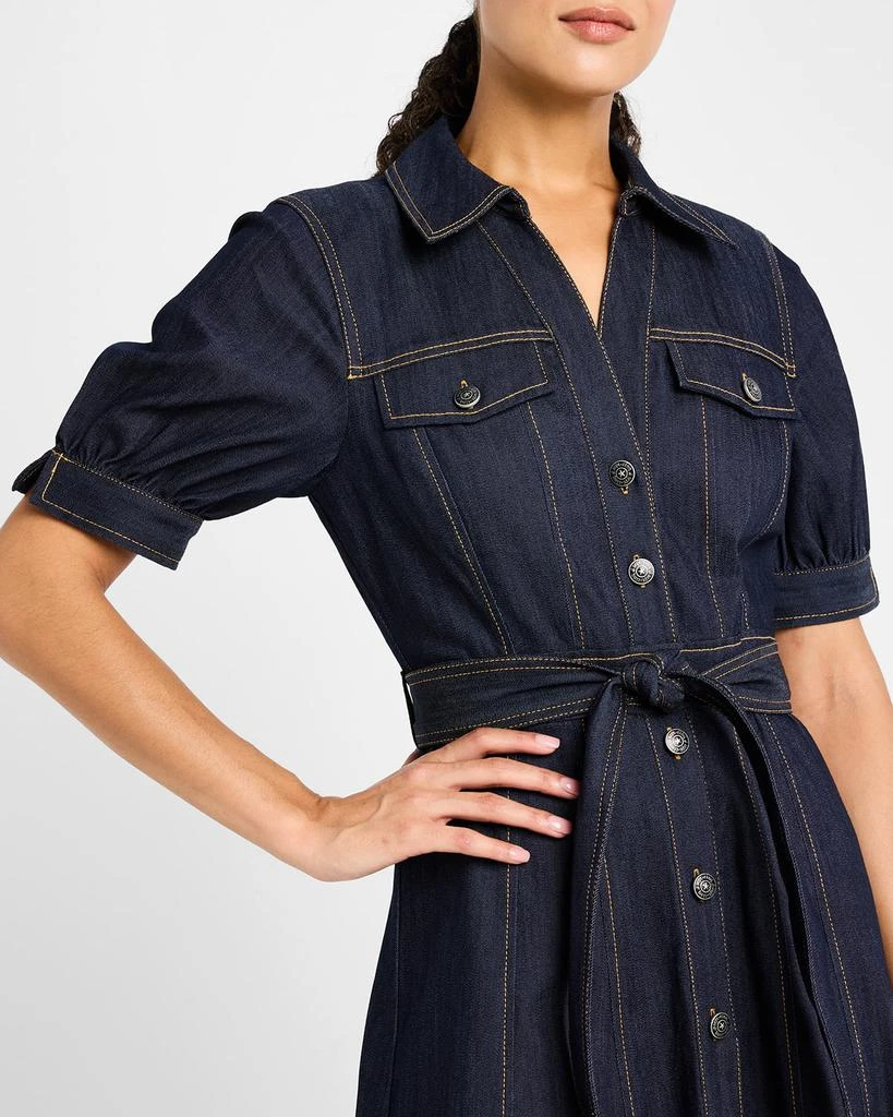 Cinq a Sept Suzie Denim Puff-Sleeve Midi Dress 5