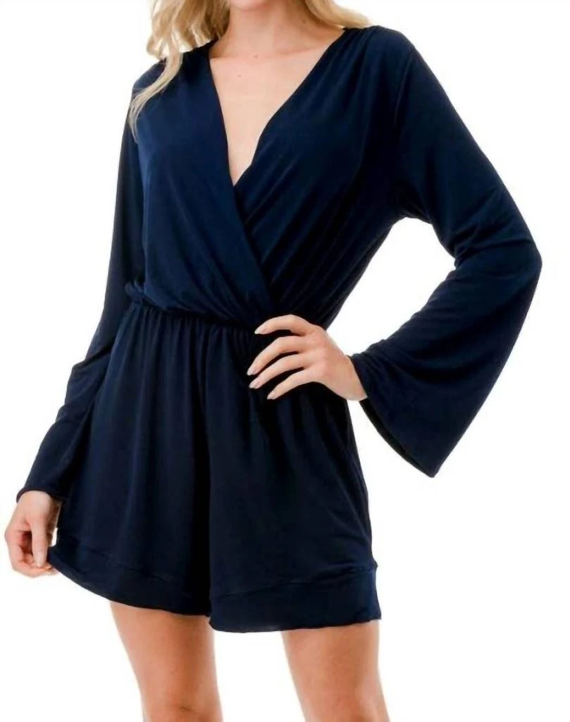 ariella V-Neck Romper In Navy 1