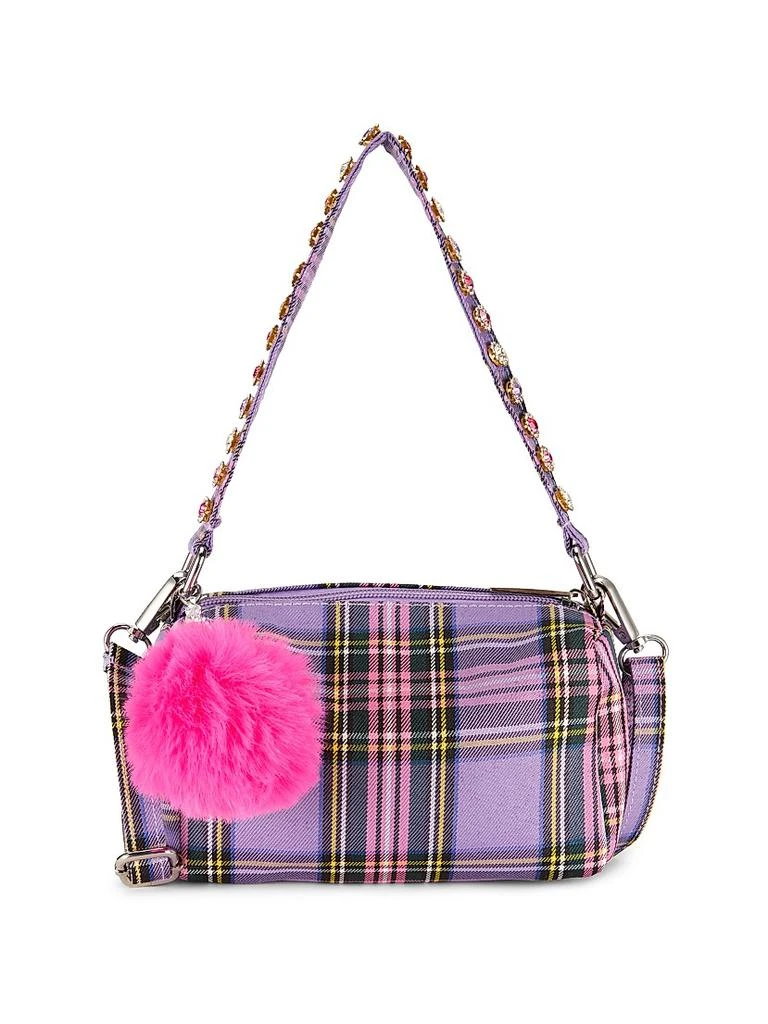 Bari Lynn Pom-Pom Charm Plaid Shoulder Bag