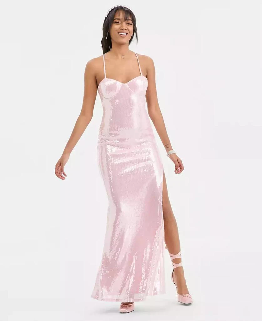 Shop Juniors' Sequin Sweetheart Open-Back Gown, Created for Macy's on Sale  at BeyondStyle  Get 25% Off Juniors' Sequin Sweetheart Open-Back Gown,  Created for Macy's with Limited-Time Flash Deals, Exclusive Discounts, and